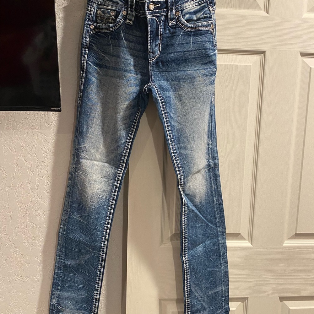 Rock Revival Blue Skinny Jeans with Distressed Details
